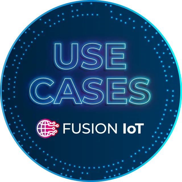 Ein blaues Siegel mit dem Schriftzug Use Case und dem Logo von FUSION IoT