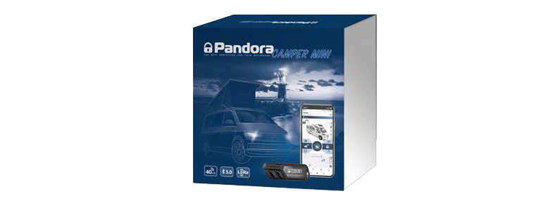 Blaue Verpackung der Pandora Camper Alarmanlage